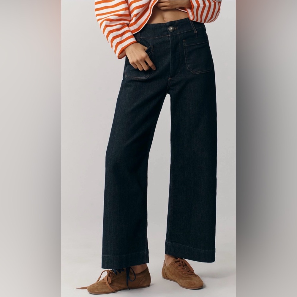 Maeve dark denim Colette Crop wide leg